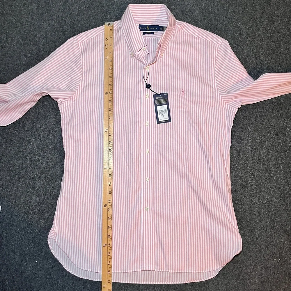 New Ralph Lauren Easy Care Pink Striped Cotton Shirt Mens‎ L 16 40/41